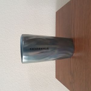 NWT Starbucks 2021 Ceramic Metallic Blue Silver Swirl Double Wall Tumber 12 oz
